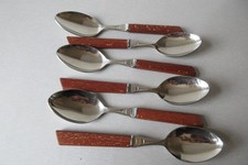6 x Vintage Firth Staybrite Dessert spoons Wood Handle