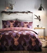 TARTAN STAG DUVET SET REVERSIBLE PLUM SINGLE, DOUBLE, KING OR SUPER KING