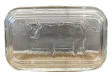 ARC Vintage French Glass Butter Dish With Lid Cow With Bell Embossed Design 
