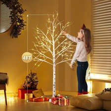 Twig Christmas Tree Pre Lit 4/5/6 Ft, Artificial Birch Tree with Lights, White