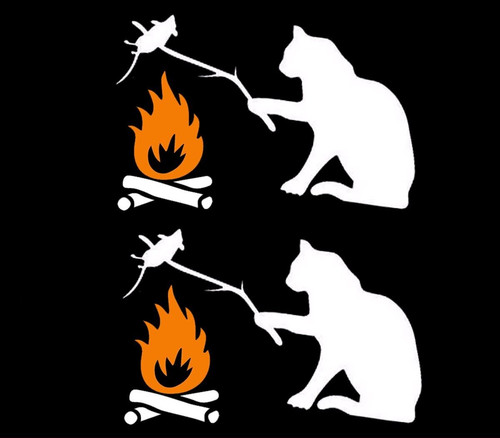 Cat mouse campfire white - cat,