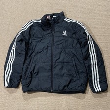 Adidas Puffer Jacket Boys 13-14 Years Large Black White Quilted Coat