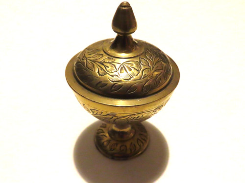 Brass engraved stemmed bowl - brass,