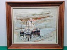 Framed Boats Penryn Cornwall Oil on Canvas Painting Signed Artist John Keeble