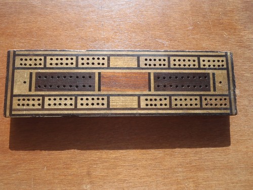 Antique inlaid cribbage board - inlaid,