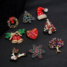 Christmas Brooch Badge Rhinestone Crystal Enamel Brooch Pin Xmas Tree Santa Gift