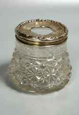 Vintage Sterling Silver Cotton Wool/Vanity Glass Jar Holder, Birmingham 1909