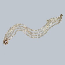 Vintage Pearl Bracelet 9ct Gold Garnet Cluster Clasp London 1963 Four Strand