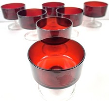 set of 7 vintage 50’s Luminarc Arcoroc ruby red Dessert champagne Glasses France