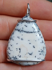 Dendrite Opal pendant natural white patterned teardrop stone handmade