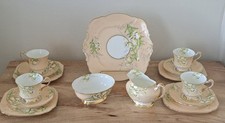 PARAGON VTG ART DECO CANTERBURY BELL BONE CHINA TEASET TRIOS 15 PIECES 1933 RARE