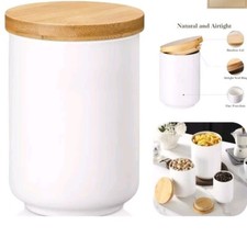 MALACASA Series REG, Tea Coffee Sugar Canisters 550ml White Airtight Bamboo Lid