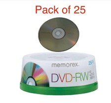Memorex DVD-RW 4X Speed 4.7GB 120min Rewritable Blank DVD Discs 25 Pack Spindle