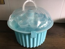 CUP CAKE CARRY CASE LARGE 21 CUP CAKES BLUE/TURQUOISE HANDLE 3 TIERS 11” X 14”