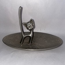 Mid Century Modern Seba Cat Ring Holder Machine Tooled Silver Plated 17x9.5x10cm