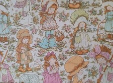 Vintage 1970s Sarah Kay Wardle Fabric (Holly Hobbie/Strawberry Shortcake Style)