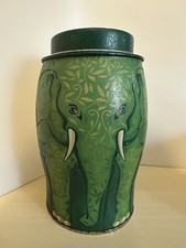 Green Williamson Elephant Tea Caddy Metal Tin Empty