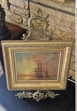 Oilpainting Sail ships at Sea Framed 36cm By 31cm Vessels on Ocean voyage