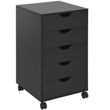 Vertical Filing Cabinet 5 Drawers Wheels Home Office Study Mobile Black