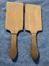 Vintage Antique pair of wooden grooved Butter Pats Paddles -Rustic Kitchenalia