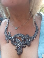 Butler Wilson Style Stunning  statement double Lizard diamante crystal necklace
