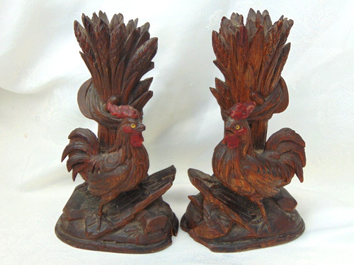 Pair antique carved wood black - pair,