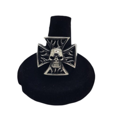 Skull iron cross ring - skull,
