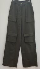 Prettylittlething Khaki Wide Leg Cargo Trousers Size 10 womens 