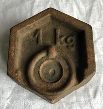 Unusual Design OLD FRENCH Cast Iron 1kg Hexagonal Weight Paperweight Scales.