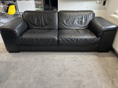 Black leather sofa seater - leather,