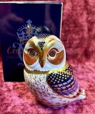 A Delightful Royal Crown Derby Tawny Owl Paperweight. Gold Stopper. Boxed.