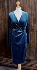 M&S Collection 16 bottle green velour stretch DRESS twist waist faux wrap Xmas!