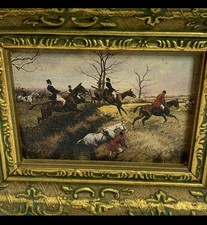 19th Century British School Fox Hunting Scene Foxes Water Color Print Framed 5x4