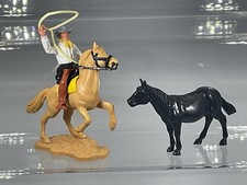 Timpo Mounted Cowboy With Lasso And Black Standing Horse
