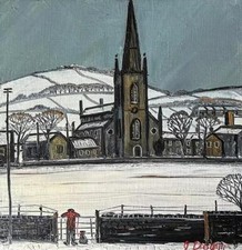 Original BEST Oil Painting Northern Art James Downie : The Church Field