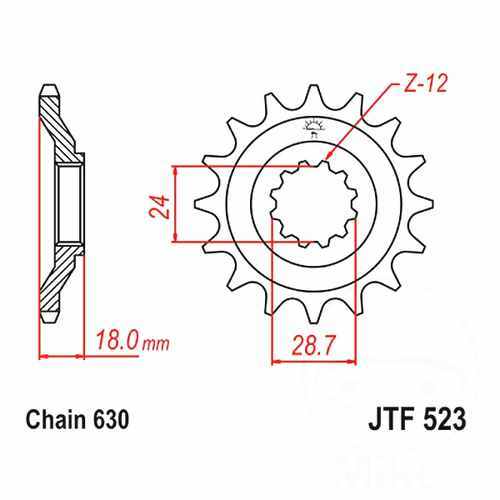 Front sprocket tooth pitch - front, 15