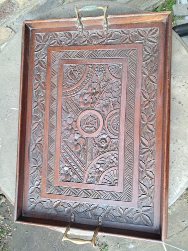Vintage wooden tray brass - vintage,
