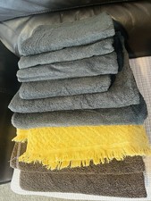 TOWELS NEW & USED. BARGAIN- Bundle’ 9 Towels. Grey Brown & Mustard Colour. New