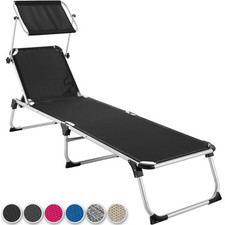 Lounger with Sun Shade Outdoor Garden Furniture Beach Aluminium Collapsible New