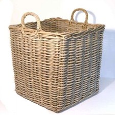 Fireside Square Large Log Basket Wicker Rattan Stove Wood Toy Storage - Grey