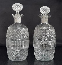 2 Georgian Irish 3 Part Mould Blown Barrel Decanters with Pouring Spouts C 1820