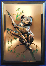 3d Copperama KOALA BEAR Climbing Tree on 7" x 10" Wooden Wall Hanging Frame VGC