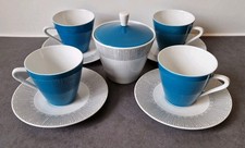 Mid-Century German Porcelain Coffee Cups Saucers Sugar Bowl Seltmann Weiden Teal