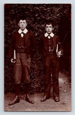 Children: Two Young Scholars, Eton Collars & Mortar Boards. Fingers In Books.