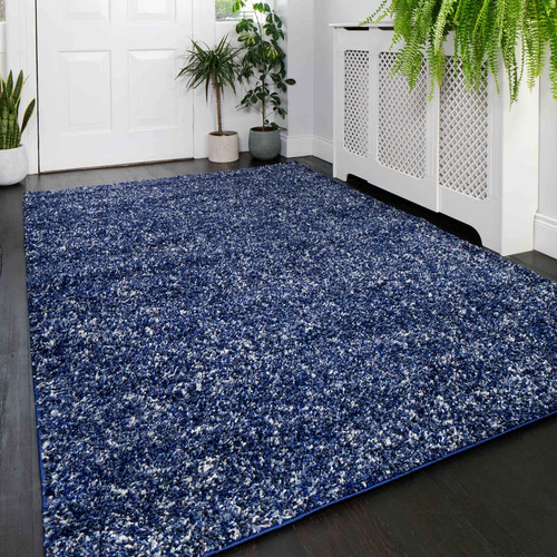 Blue mottled shaggy rug soft - blue,