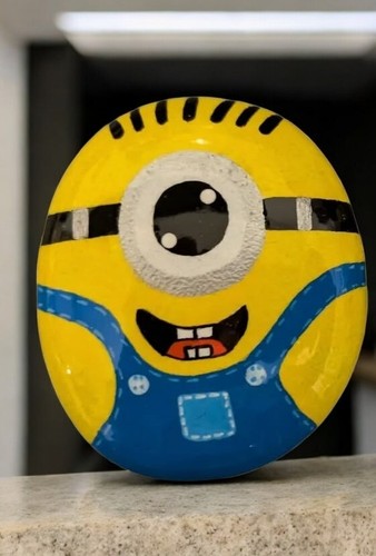 Hand painted minion pebble - hand,