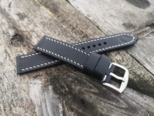 Black Italian Leather Watch Strap: 16 to 24 mm: Handmade in the UK