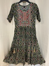 Brand new dark green/gold anarkali size small dress with string tassels on side