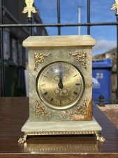 VINTAGE XAVIER ALABASTER ONYX MANTLE CLOCK QUARTZ ANALOGUE DISPLAY
