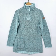 Weird Fish Macaroni Long Line Jumper Size 12 Teal Green Polka Dot Floral Detail 